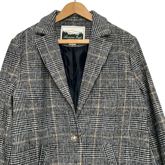 AMERICAN EAGLE Academia Plaid Wool Blend Blazer Jacket Medium - Picture 9 of 16